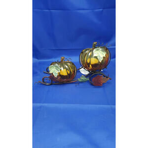 Signature Home Styles Double Tealight Stain Glass Pumpkins Metal Fall‎ Leaves